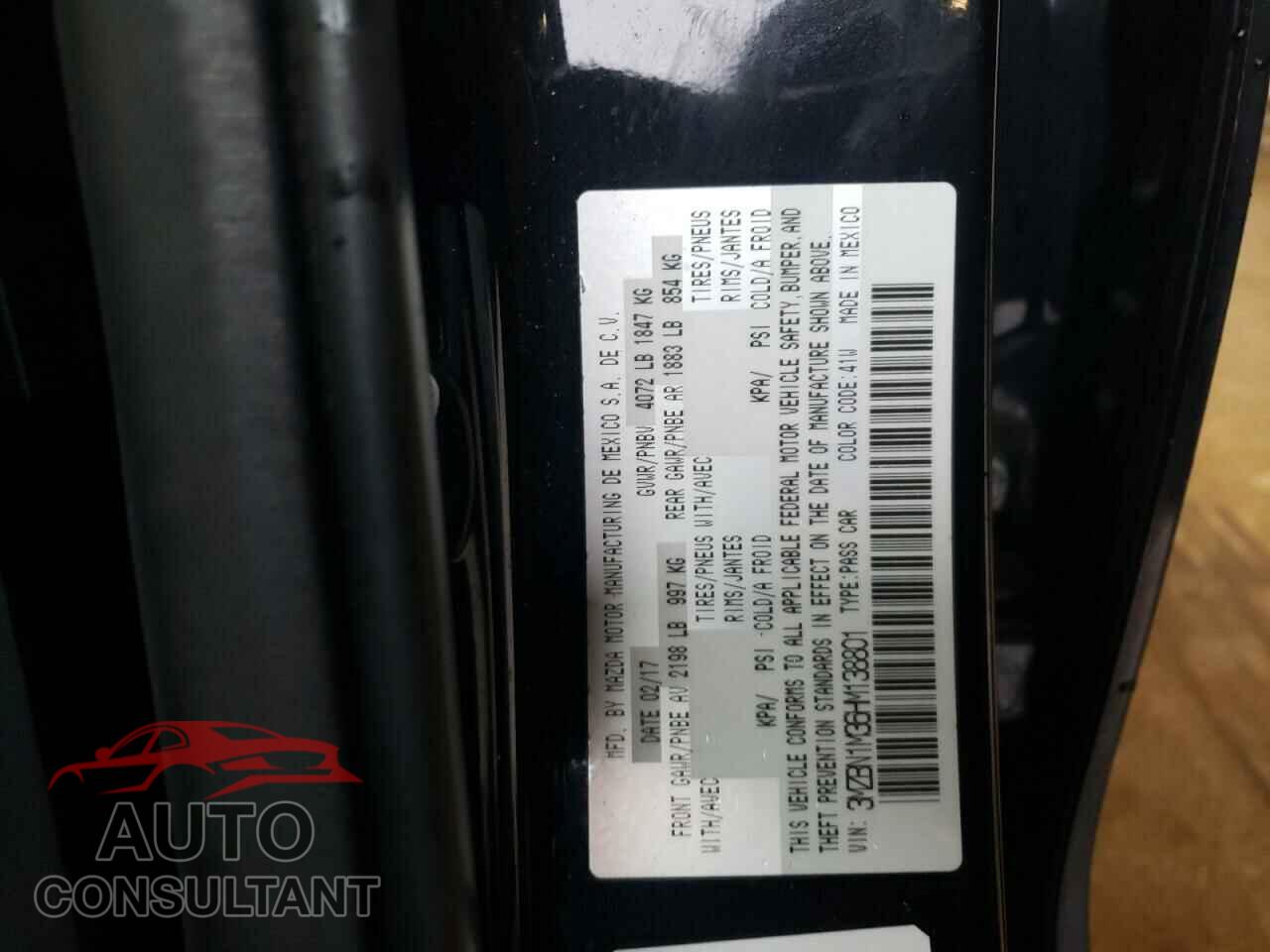 MAZDA 3 2017 - 3MZBN1M36HM138801
