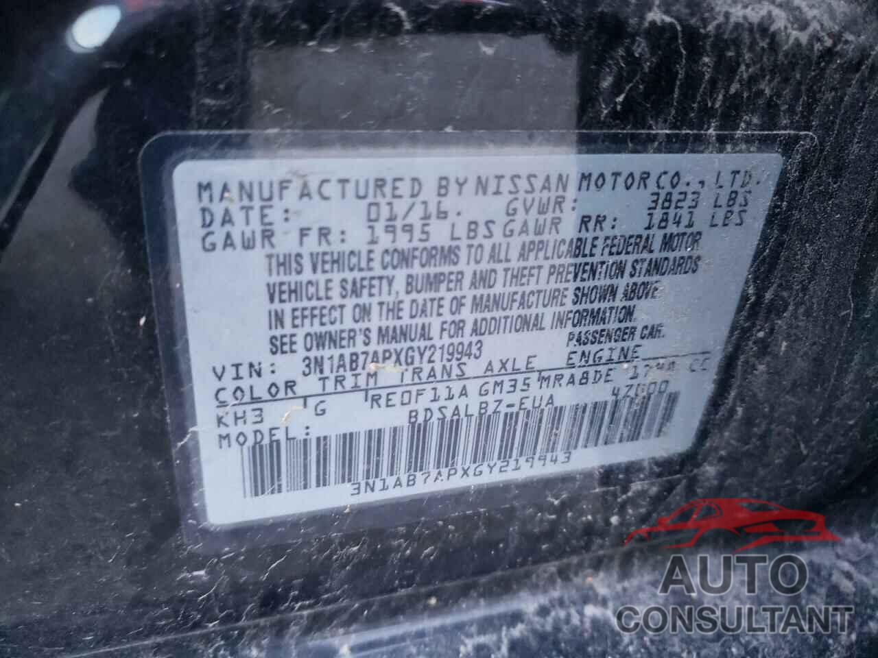 NISSAN SENTRA 2016 - 3N1AB7APXGY219943