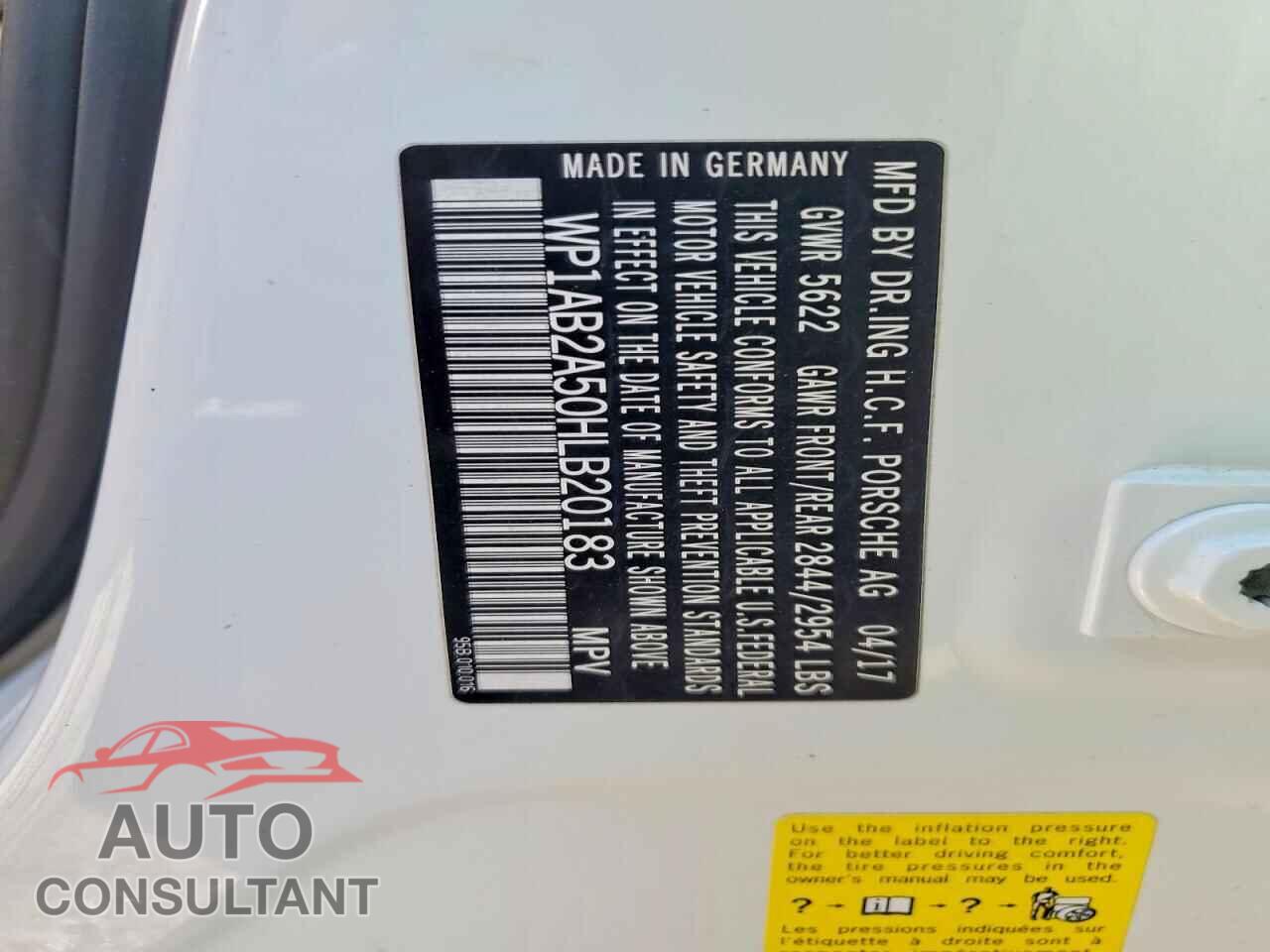 PORSCHE MACAN 2017 - WP1AB2A50HLB20183
