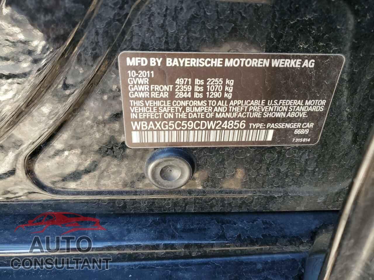 BMW 5 SERIES 2012 - WBAXG5C59CDW24856