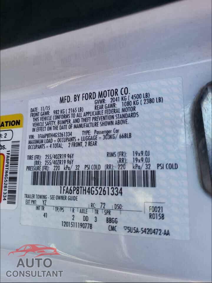 FORD MUSTANG 2016 - 1FA6P8TH4G5261334