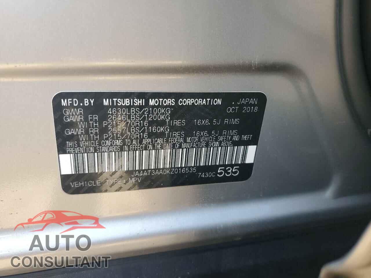 MITSUBISHI ECLIPSE 2019 - JA4AT3AA0KZ016535