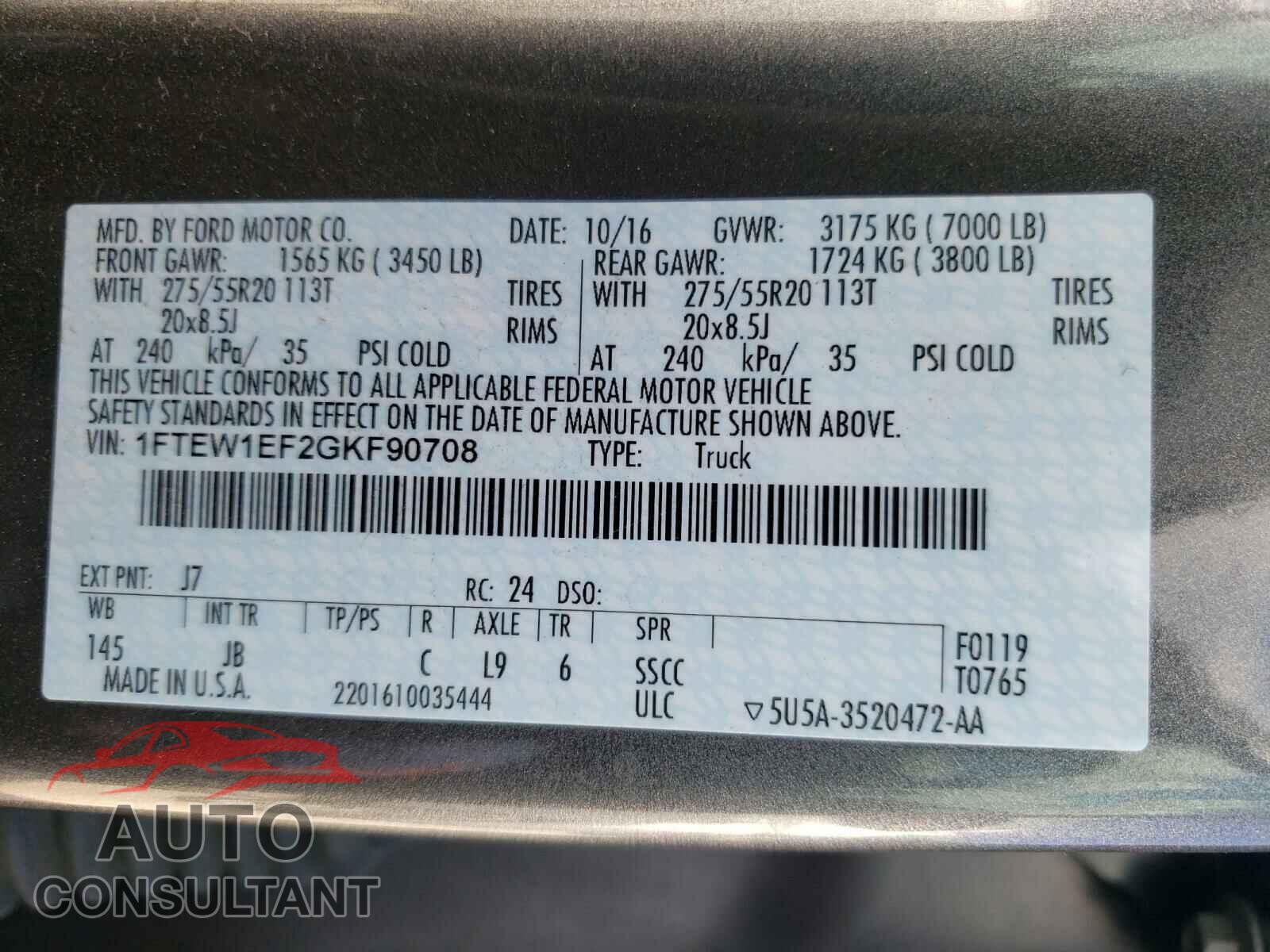 FORD F150 2016 - 1FTEW1EF2GKF90708