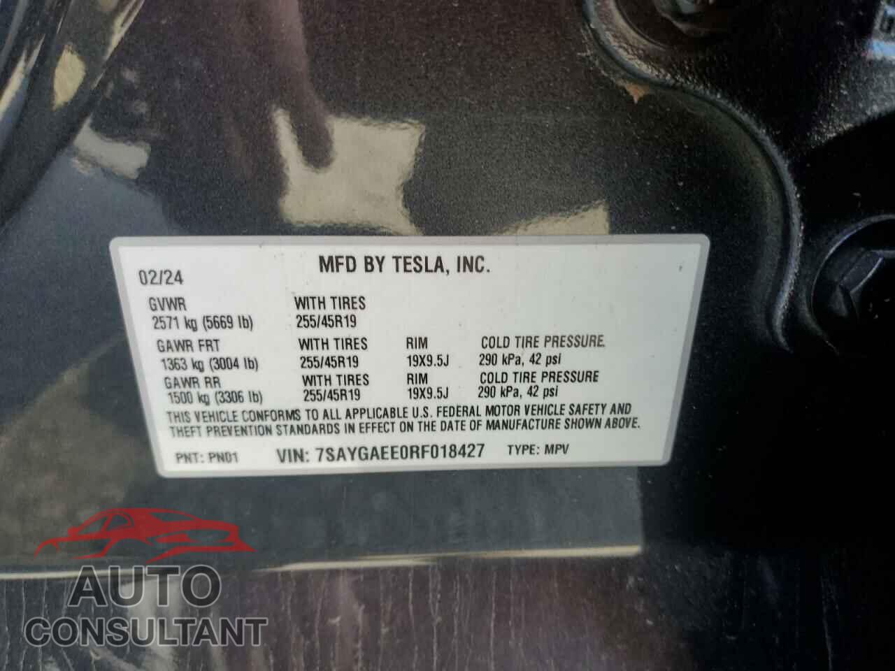 TESLA MODEL Y 2024 - 7SAYGAEE0RF018427