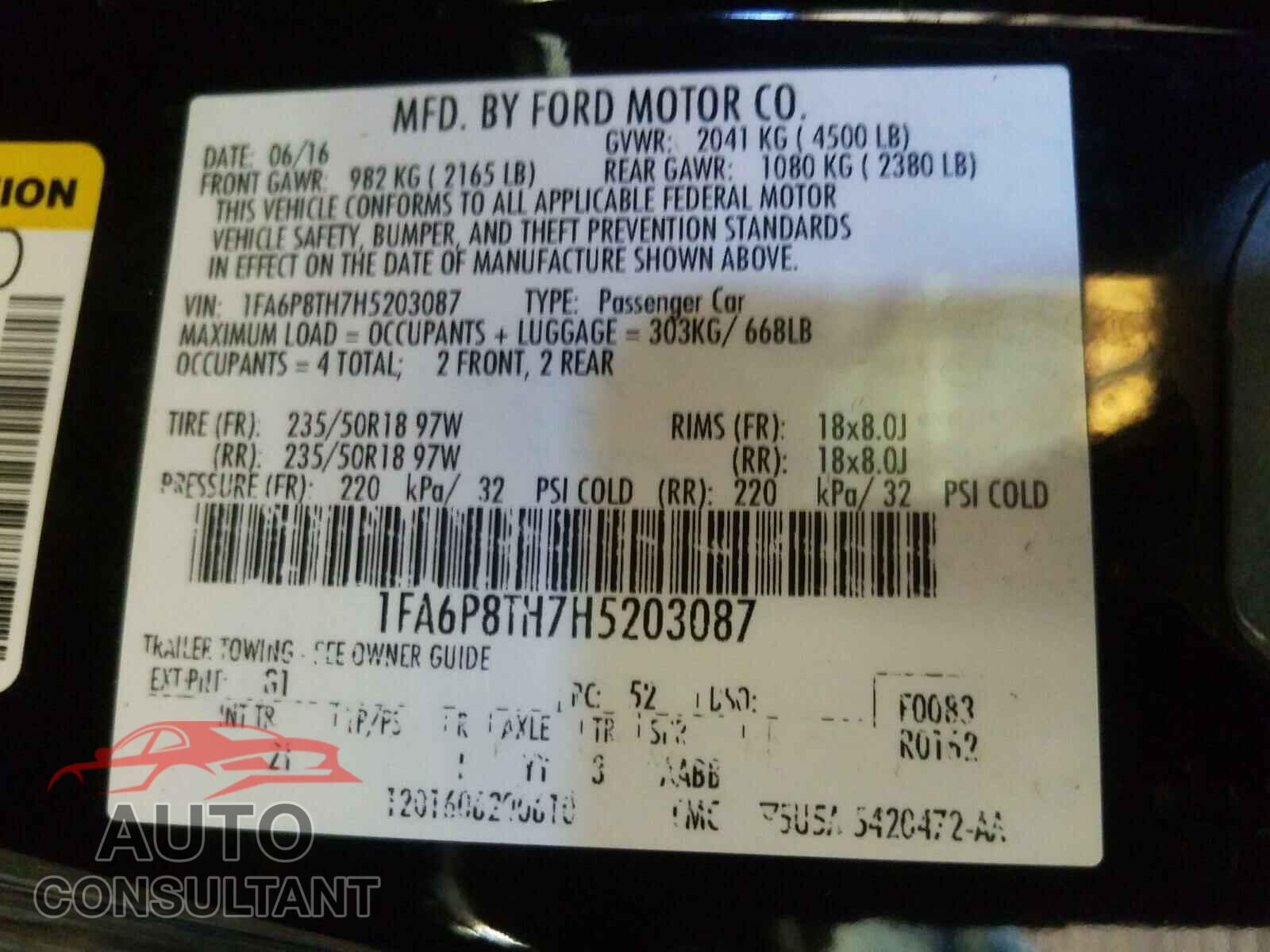 FORD MUSTANG 2017 - 1FA6P8TH7H5203087