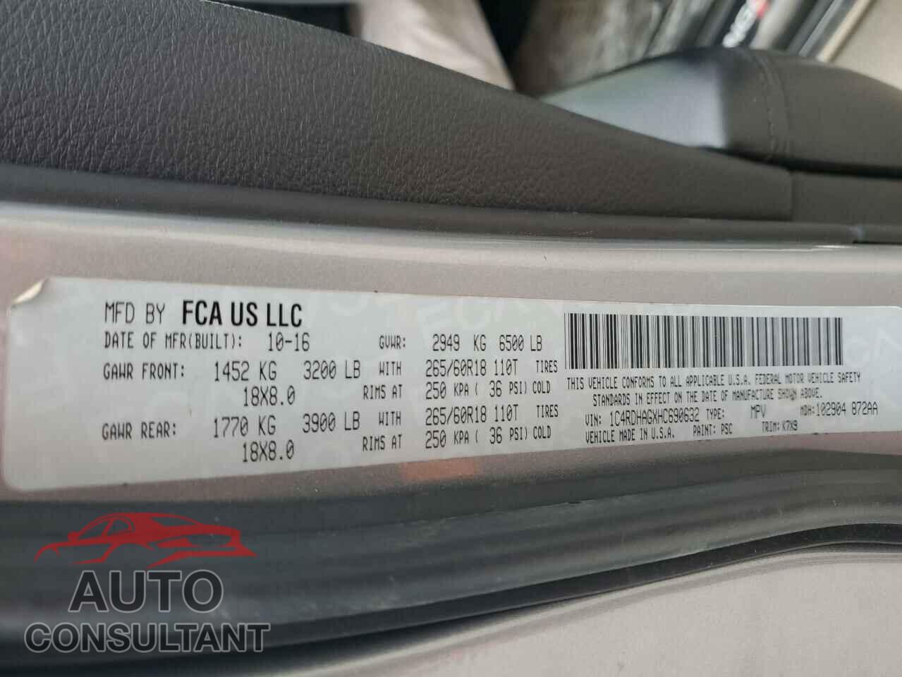 DODGE DURANGO 2017 - 1C4RDHAGXHC690632