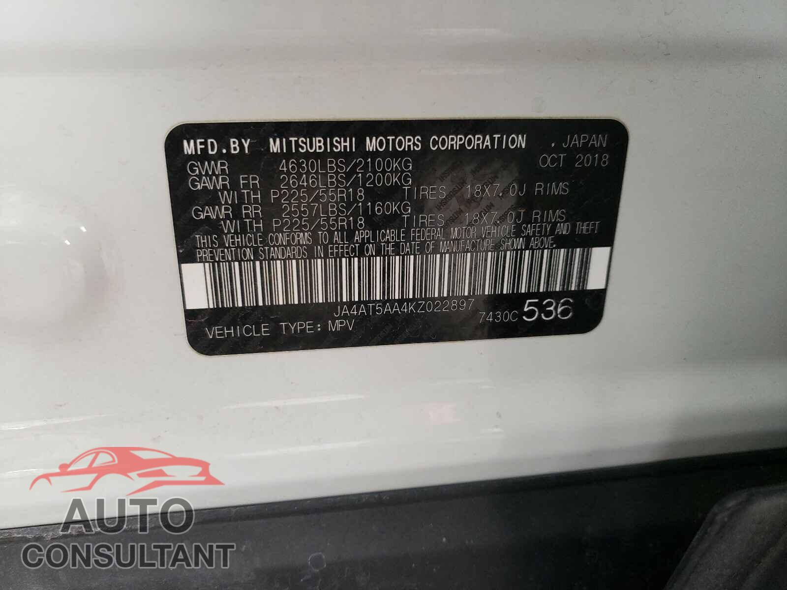 MITSUBISHI ECLIPSE 2019 - JA4AT5AA4KZ022897