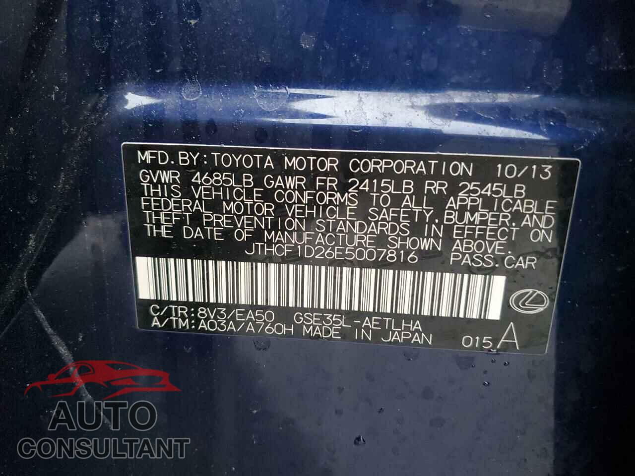 LEXUS IS 2014 - JTHCF1D26E5007816