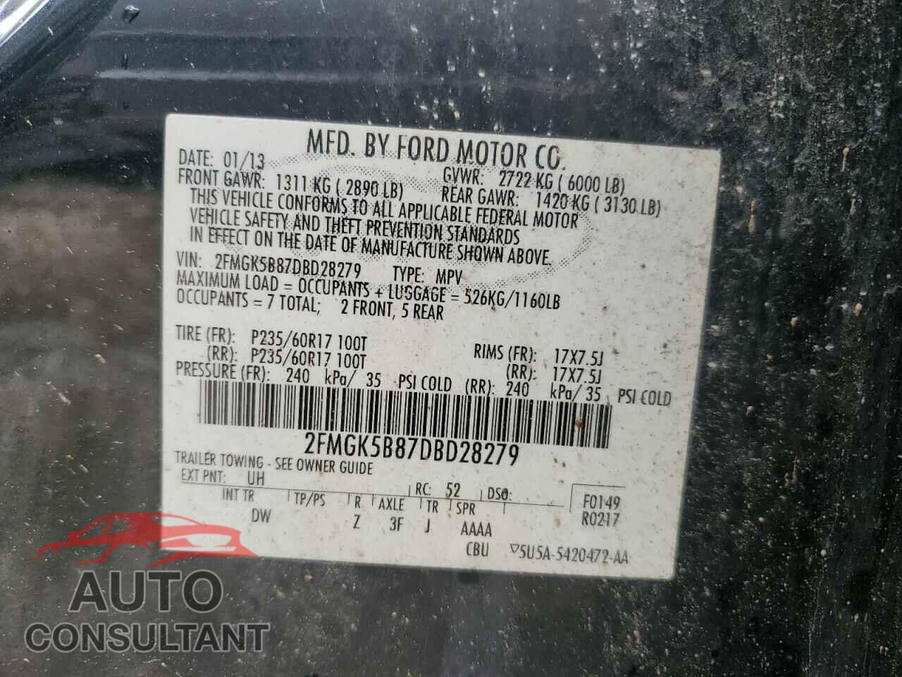 FORD FLEX 2013 - 2FMGK5B87DBD28279