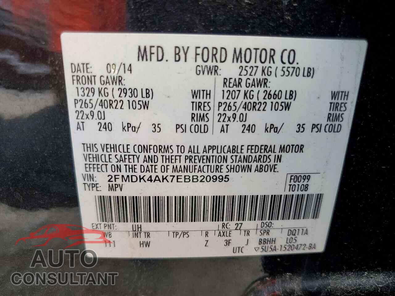 FORD EDGE 2014 - 2FMDK4AK7EBB20995