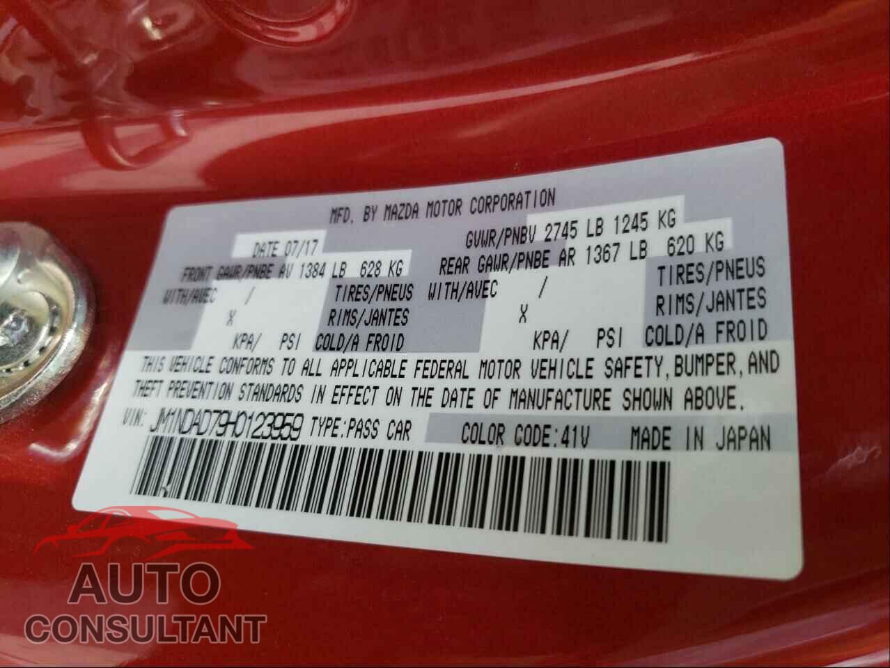 MAZDA MX5 2017 - JM1NDAD79H0123959
