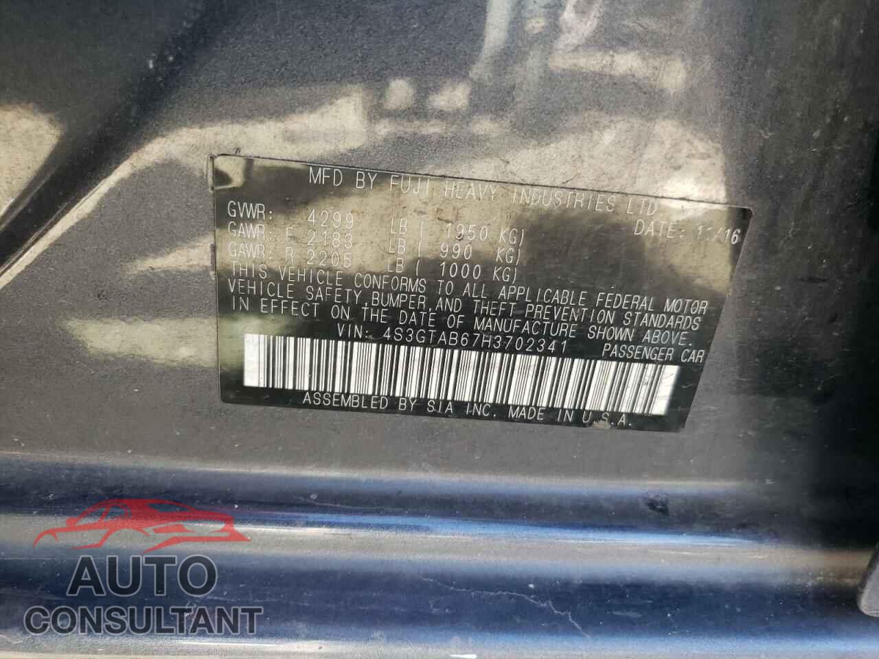 SUBARU IMPREZA 2017 - 4S3GTAB67H3702341