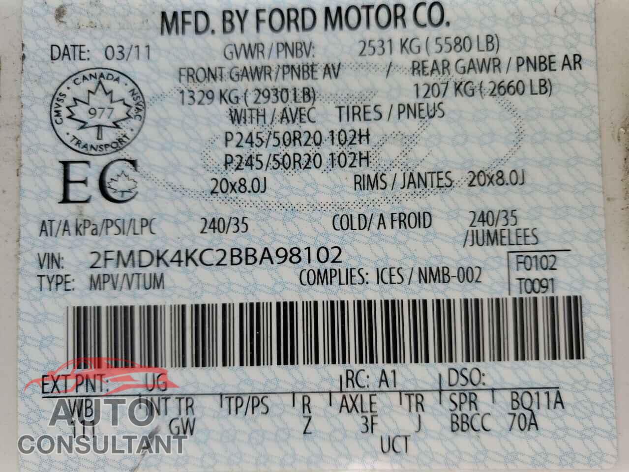 FORD EDGE 2011 - 2FMDK4KC2BBA98102