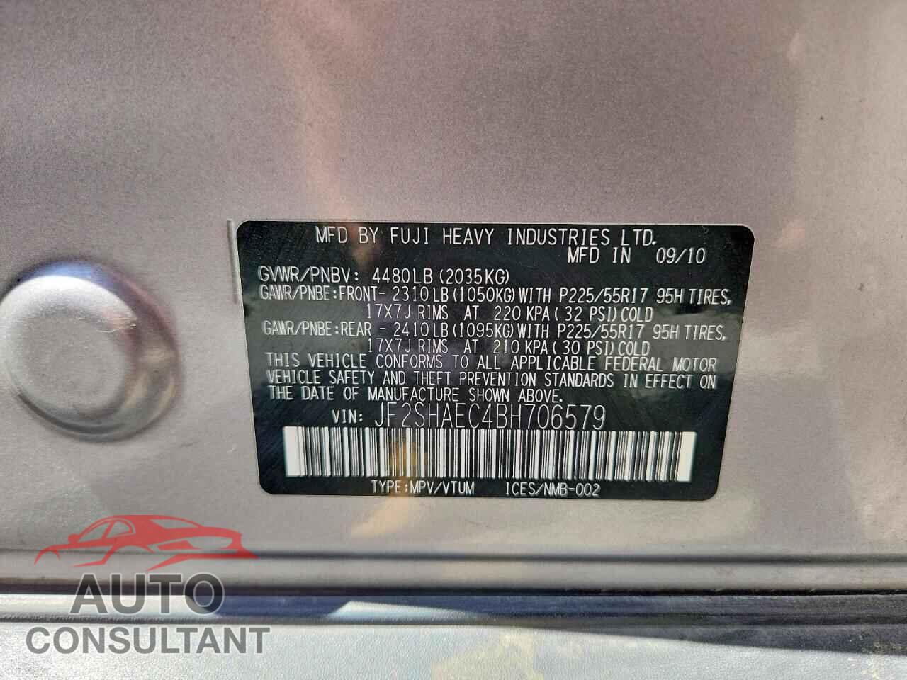 SUBARU FORESTER 2011 - JF2SHAEC4BH706579