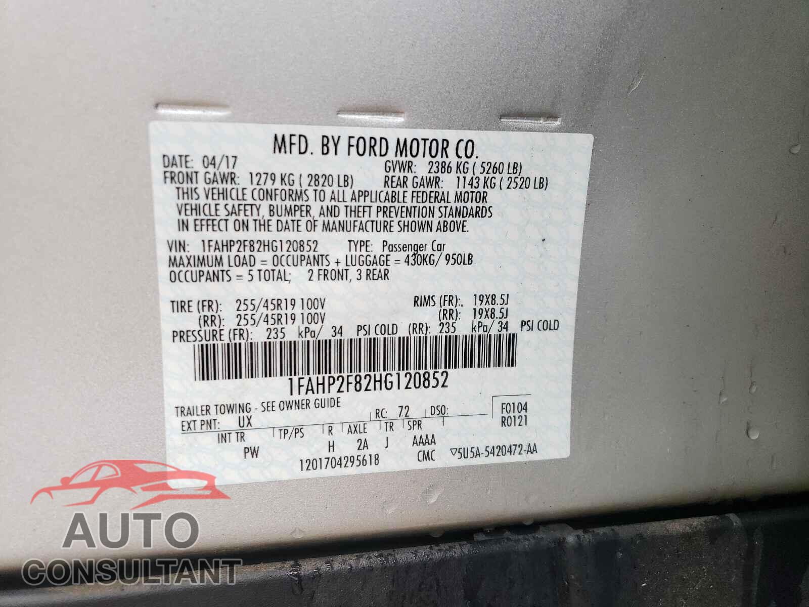 FORD TAURUS 2017 - 1FAHP2F82HG120852