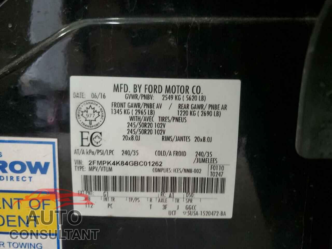 FORD EDGE 2016 - 2FMPK4K84GBC01262