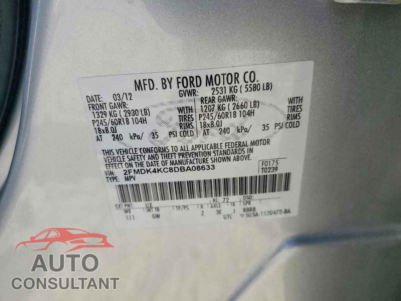 FORD EDGE 2013 - 2FMDK4KC8DBA08633