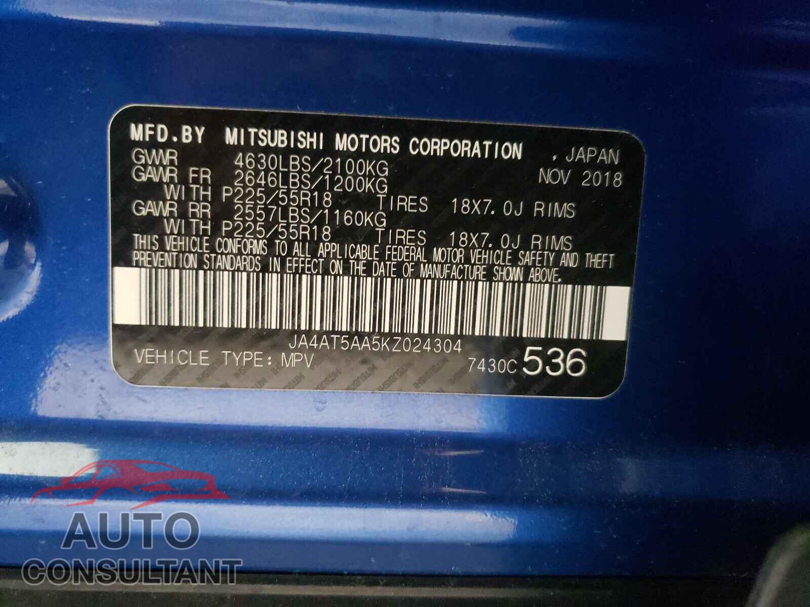 MITSUBISHI ECLIPSE 2019 - JA4AT5AA5KZ024304