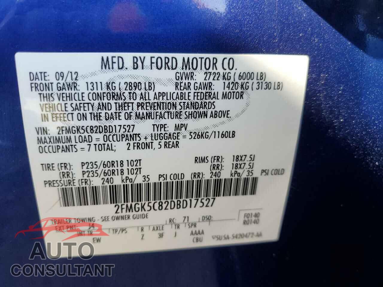 FORD FLEX 2013 - 2FMGK5C82DBD17527