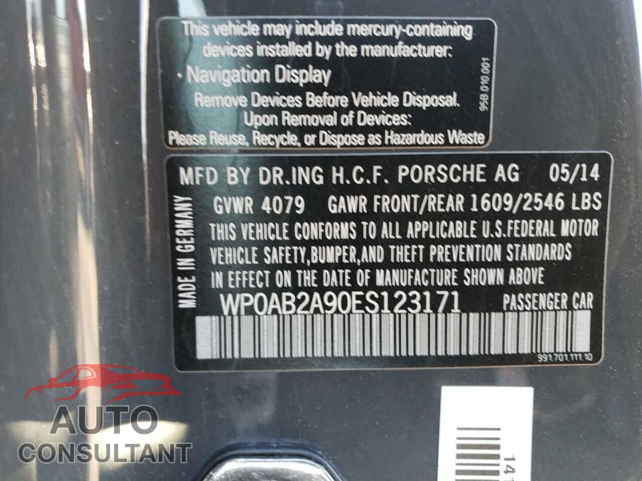 PORSCHE 911 2014 - WP0AB2A90ES123171