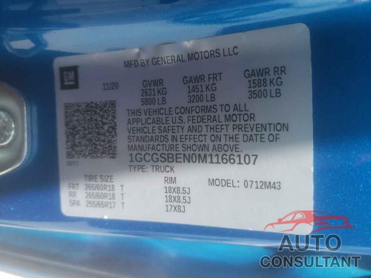 CHEVROLET COLORADO 2021 - 1GCGSBEN0M1166107
