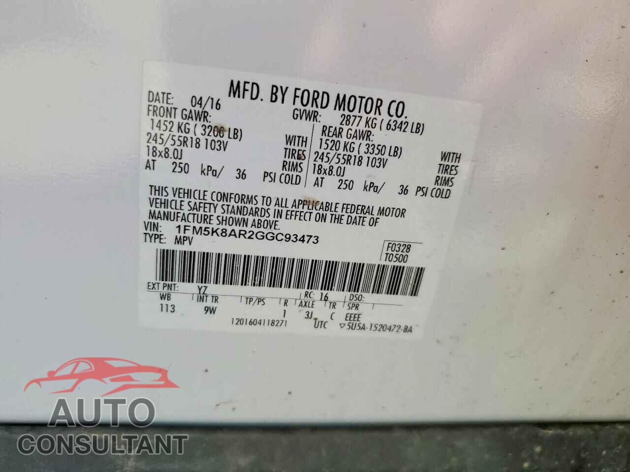 FORD EXPLORER 2016 - 1FM5K8AR2GGC93473