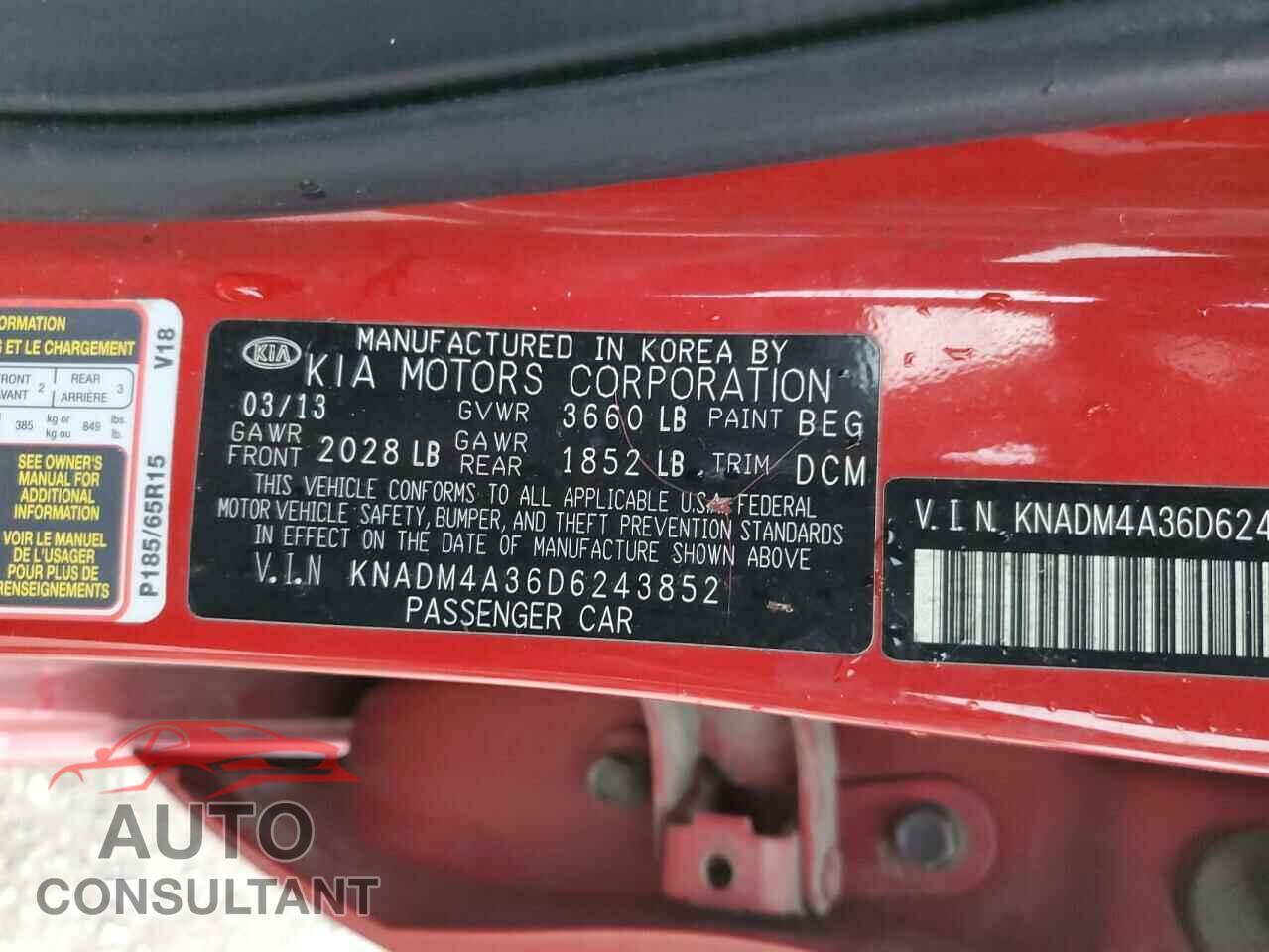 KIA RIO 2013 - KNADM4A36D6243852