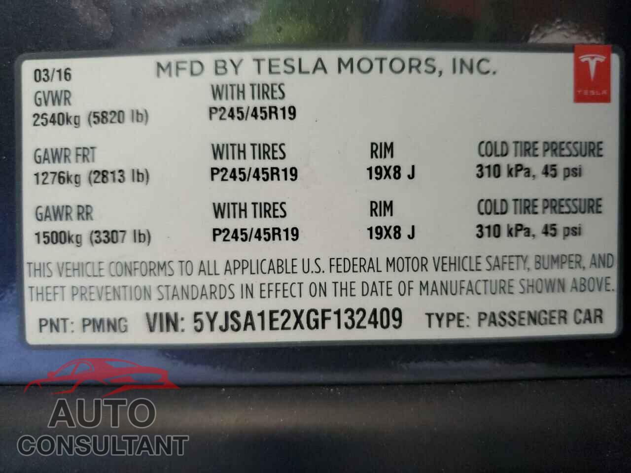TESLA MODEL S 2016 - 5YJSA1E2XGF132409