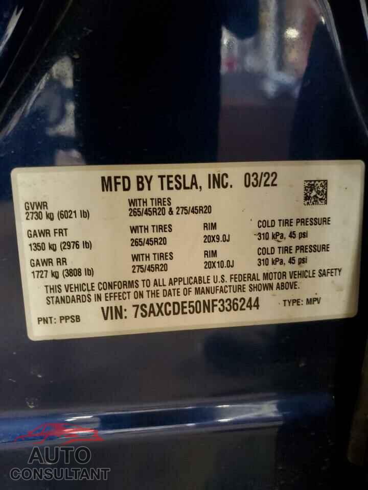 TESLA MODEL X 2022 - 7SAXCDE50NF336244