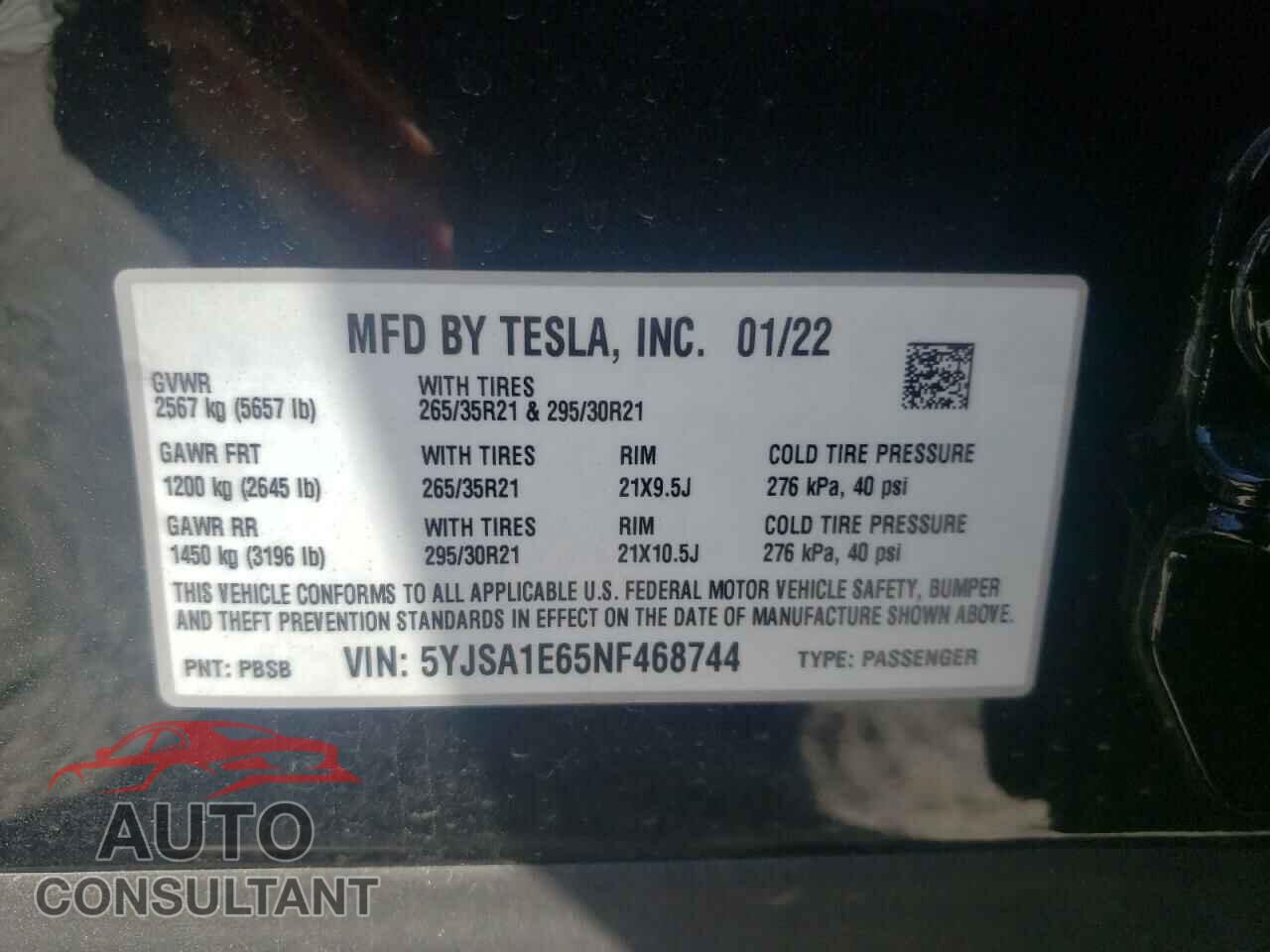 TESLA MODEL S 2022 - 5YJSA1E65NF468744