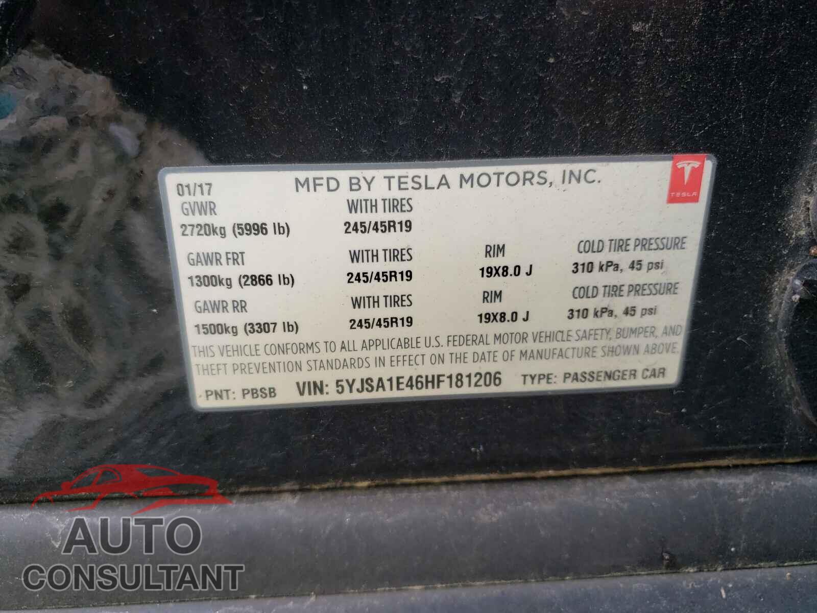 TESLA MODEL S 2017 - 5YJSA1E46HF181206