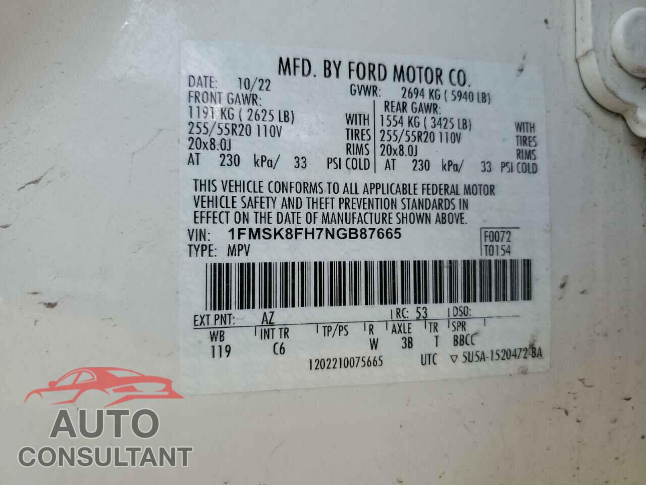 FORD EXPLORER 2022 - 1FMSK8FH7NGB87665