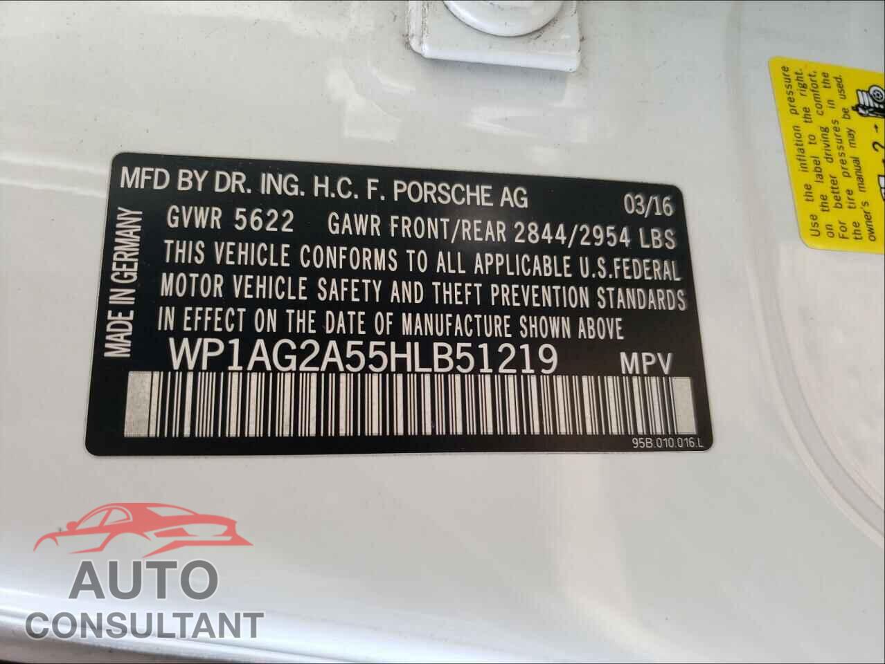 PORSCHE MACAN 2017 - WP1AG2A55HLB51219