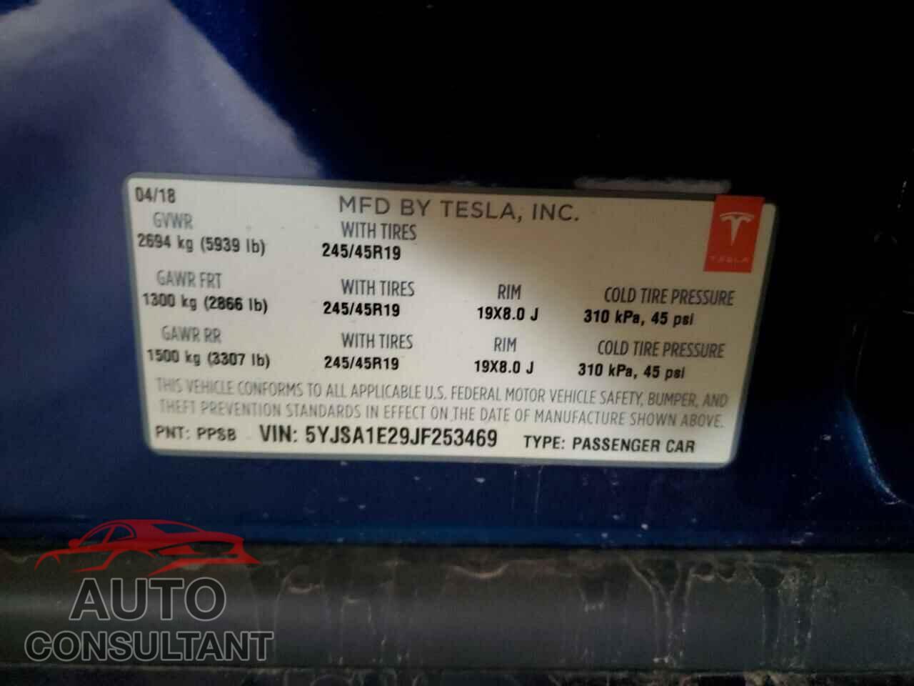 TESLA MODEL S 2018 - 5YJSA1E29JF253469