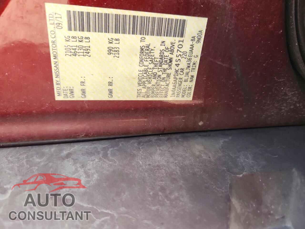 NISSAN MAXIMA 2017 - 1N4AA6AP1HC455701