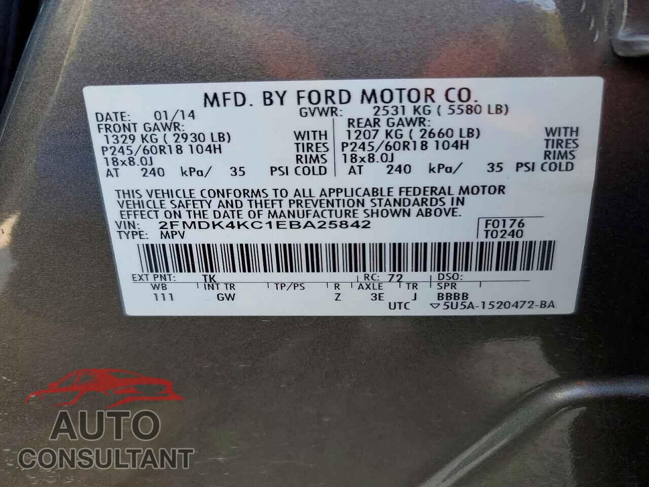 FORD EDGE 2014 - 2FMDK4KC1EBA25842