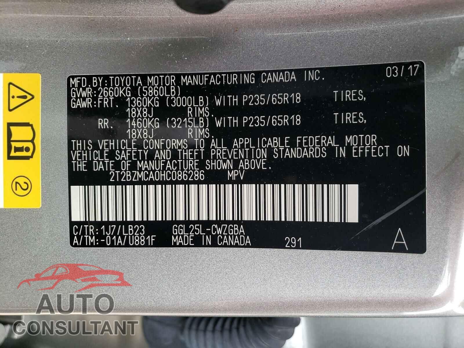 LEXUS RX350 2017 - 2T2BZMCA0HC086286
