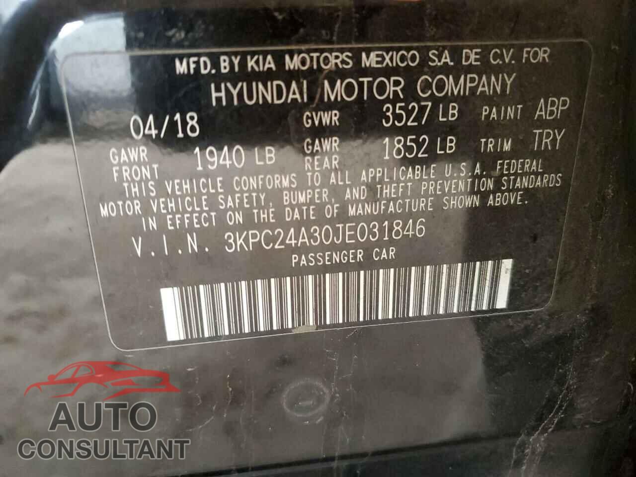 HYUNDAI ACCENT 2018 - 3KPC24A30JE031846