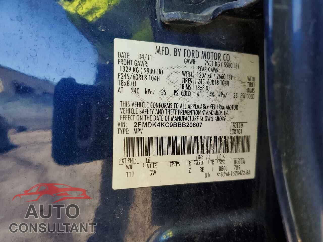 FORD EDGE 2011 - 2FMDK4KC9BBB20807