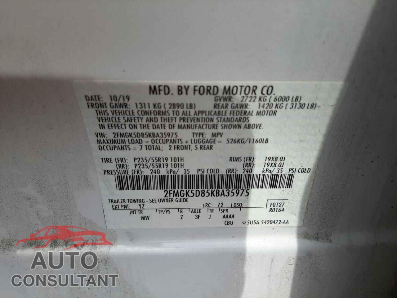 FORD FLEX 2019 - 2FMGK5D85KBA35975