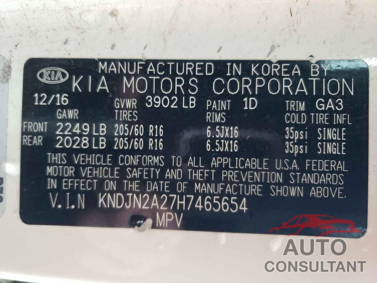 KIA SOUL 2017 - KNDJN2A27H7465654