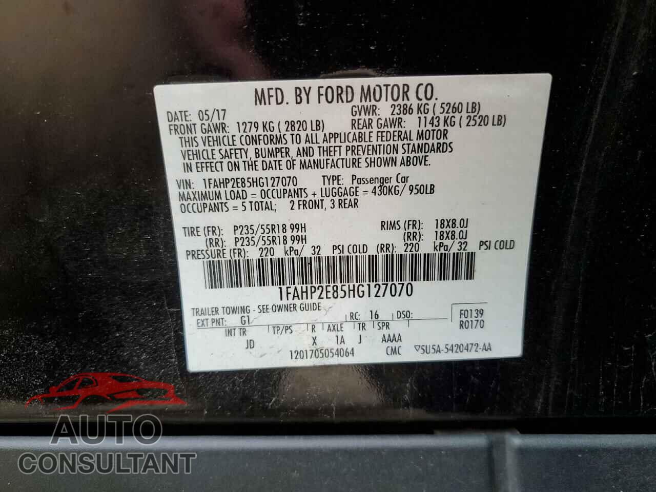 FORD TAURUS 2017 - 1FAHP2E85HG127070