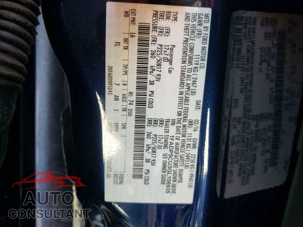 FORD CMAX 2016 - 1FADP5CU3GL106935