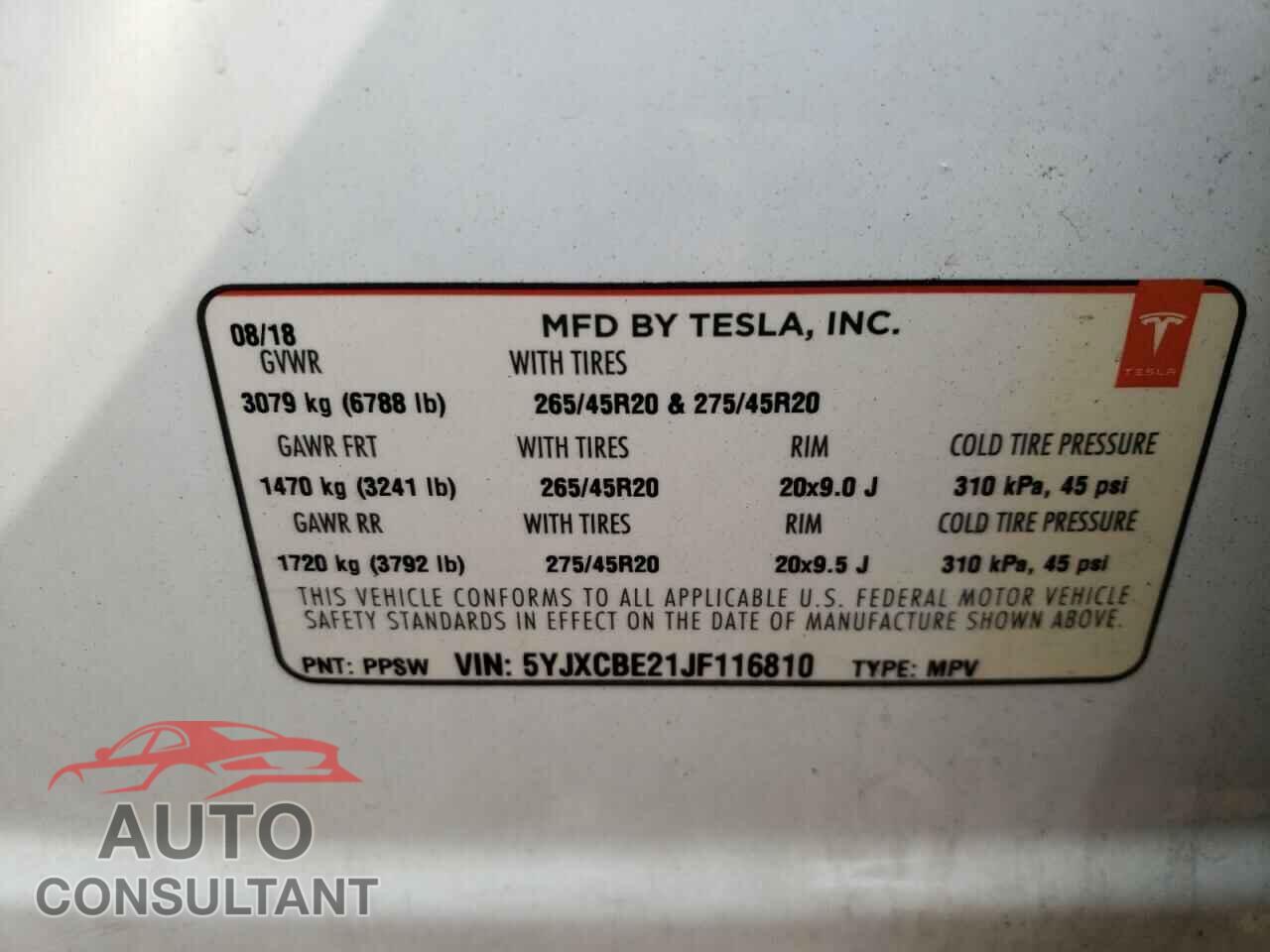 TESLA MODEL X 2018 - 5YJXCBE21JF116810