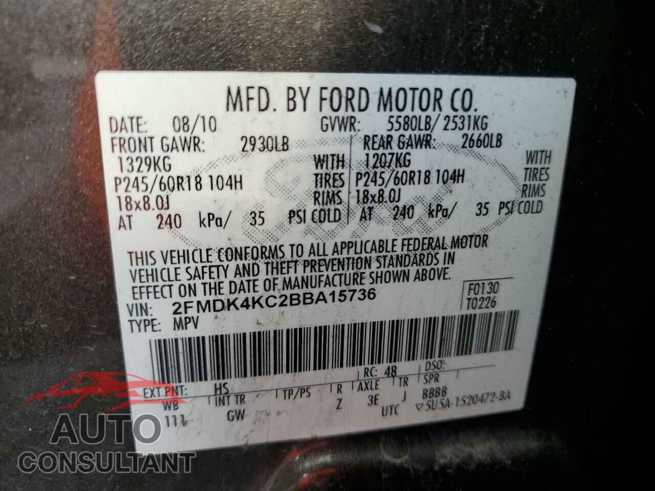 FORD EDGE 2011 - 2FMDK4KC2BBA15736