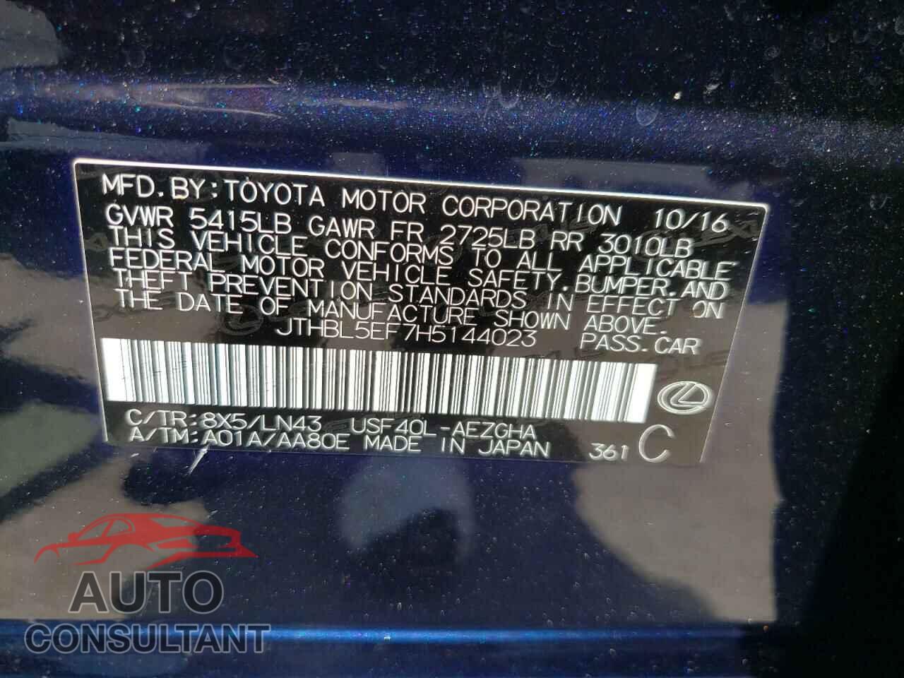 LEXUS LS460 2017 - JTHBL5EF7H5144023