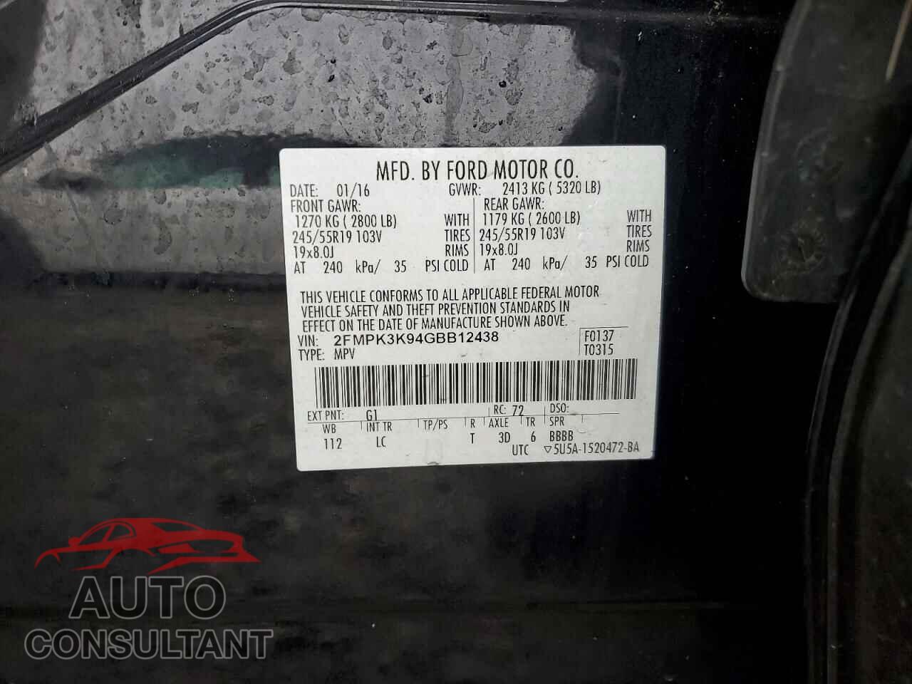 FORD EDGE 2016 - 2FMPK3K94GBB12438