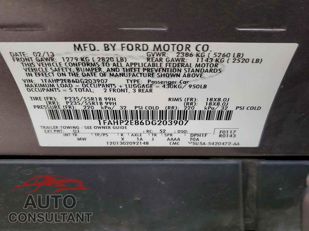 FORD TAURUS 2013 - 1FAHP2E86DG203907