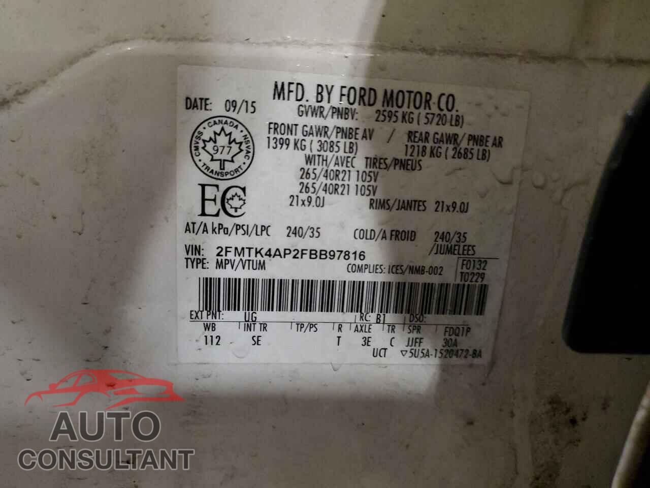 FORD EDGE 2015 - 2FMTK4AP2FBB97816