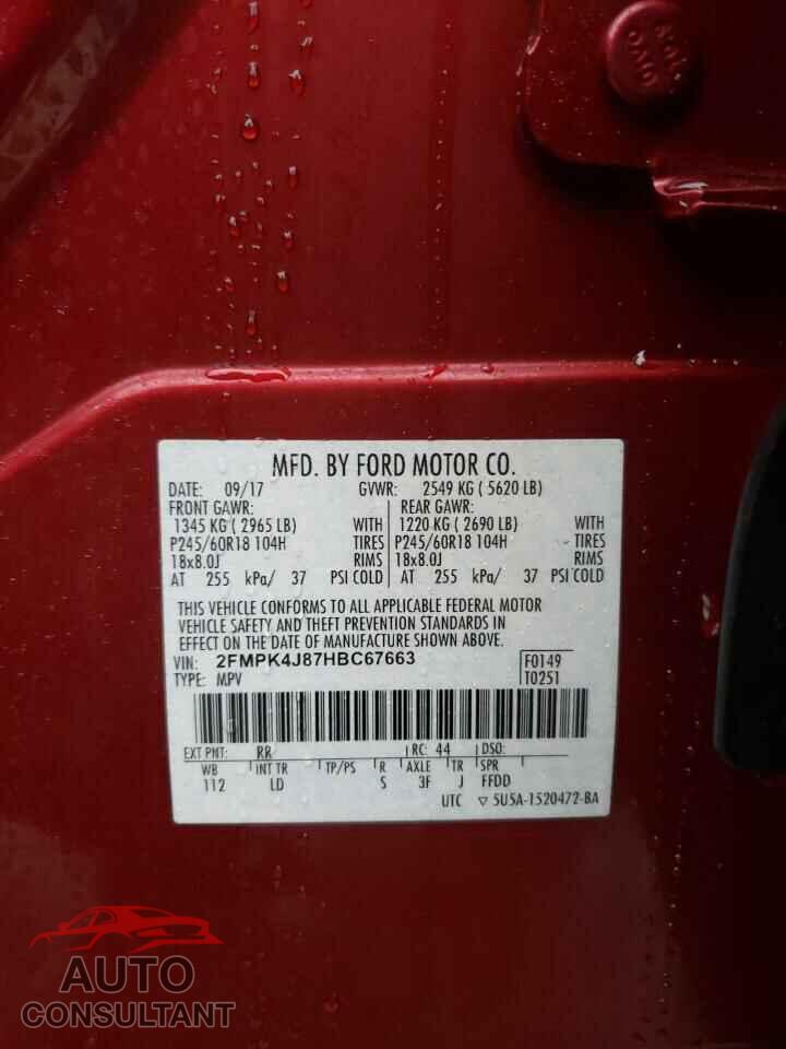 FORD EDGE 2017 - 2FMPK4J87HBC67663